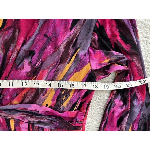 London Times Twisted Front 3/4 Sleeve A-Line Dress Berry Multi Print Size 16 - Picture 11 of 16